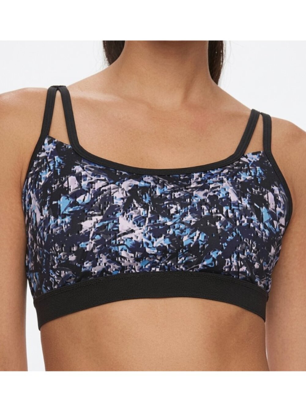 GAIAM Black Blue Lilac Lavender Navy Geo Geometric Print Strappy Sports Bra S